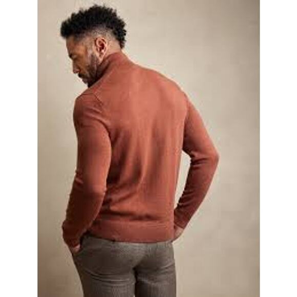 Banana Republic Men's Italian Merino Wool Half Zip Sweater Rust Red Orange Large - Picture 3 of 9